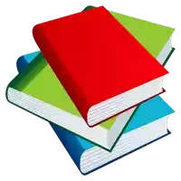 three books are stacked on top of each other with a red book in the middle