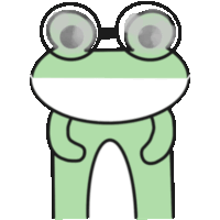 a green frog wearing glasses with a white stripe on its face