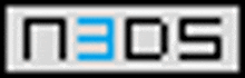 a blurred image of the word neos with a blue border