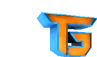 a blue and orange letter t is against a white background