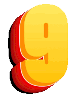 a red and yellow number 9 with a white outline