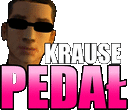 a man wearing sunglasses and the words `` krause pedal ''