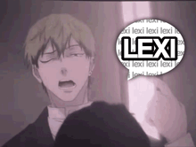 a picture of a man with a speech bubble that says lexi on it