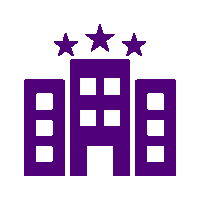 a purple hotel icon with three stars on top