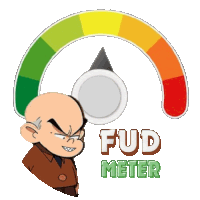 a cartoon of a bald man with the words fud meter below him