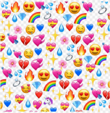 a seamless pattern of emojis including hearts diamonds a unicorn and a rainbow