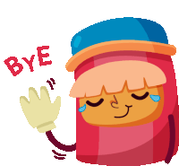 a cartoon character says bye while waving