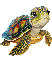 a colorful sea turtle with a white background