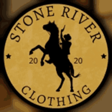 a logo for stone river clothing shows a cowboy on a horse