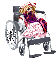 a drawing of a doll in a wheelchair with a white background