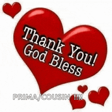 a red heart that says thank you god bless