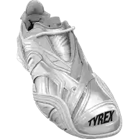 a pair of white shoes with the word tyrex on the side