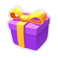 a purple gift box with a yellow ribbon and bow