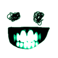 a drawing of a face with green teeth