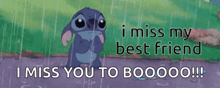 a cartoon character says i miss my best friend i miss you to boooo