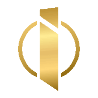 a gold logo with a circle and a triangle in it