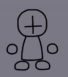 a drawing of a person with circles and a cross