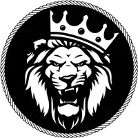 a black and white drawing of a lion with a crown