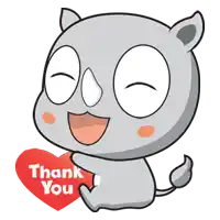 a cartoon rhino is holding a thank you heart