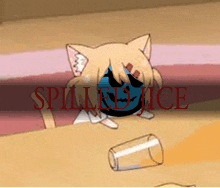 a cartoon of a cat with the words spilled ice written on the bottom