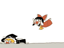 a cartoon of a witch and a girl flying in the air .