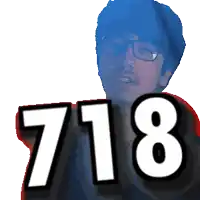 a pixelated image of a man wearing glasses and the number 7:18