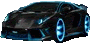 a black sports car with blue lights on the wheels is sitting on a white background .