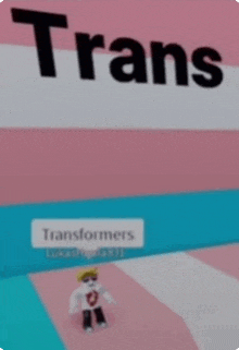 a person is standing in front of a sign that says trans transformers