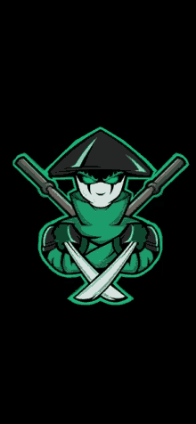 a green ninja is holding two swords in his hands .