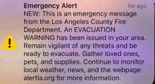 an emergency alert from the los angeles county fire department has been issued