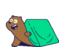 a cartoon drawing of a bear holding a green object