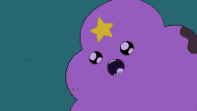 a purple cartoon character with a yellow star on his head is crying