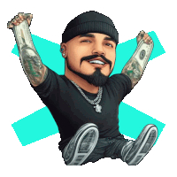 a cartoon of a man with a tattoo on his arm holding up a 100 dollar bill