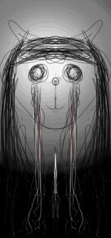 a black and white drawing of a crying face