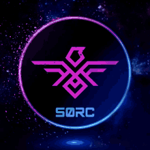 a logo for sorc shows a lightning bolt in the background