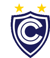 a blue and white shield with the letter c in the center