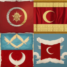 a collage of four flags with a crescent moon on them