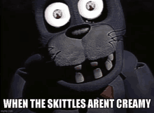 a picture of bonnie from five nights at freddy 's with a caption that says when the skittles arent creamy