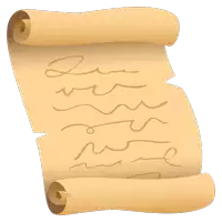 an illustration of a scroll with writing on it including the letters l and r