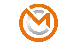 an orange and white circle with a letter m inside