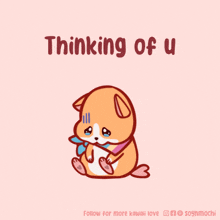 a cartoon of a dog with the words " thinking of u "