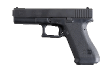 a black glock gun is sitting on a white background