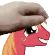 a pixel art of a horse with a hand on its head .