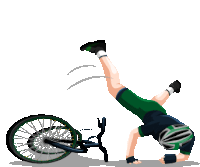 a cartoon illustration of a person falling off a bicycle