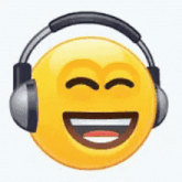 a yellow smiley face wearing headphones and smiling .