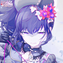 a picture of a girl with purple hair and flowers in her hair