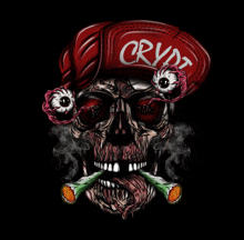 a drawing of a skull wearing a hat that says crypt on it