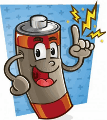 a cartoon illustration of a battery giving a thumbs up sign