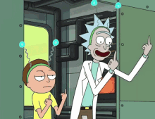 rick and morty from rick and morty are giving the middle finger