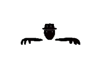 it is a silhouette of a person wearing a hat and a beard .